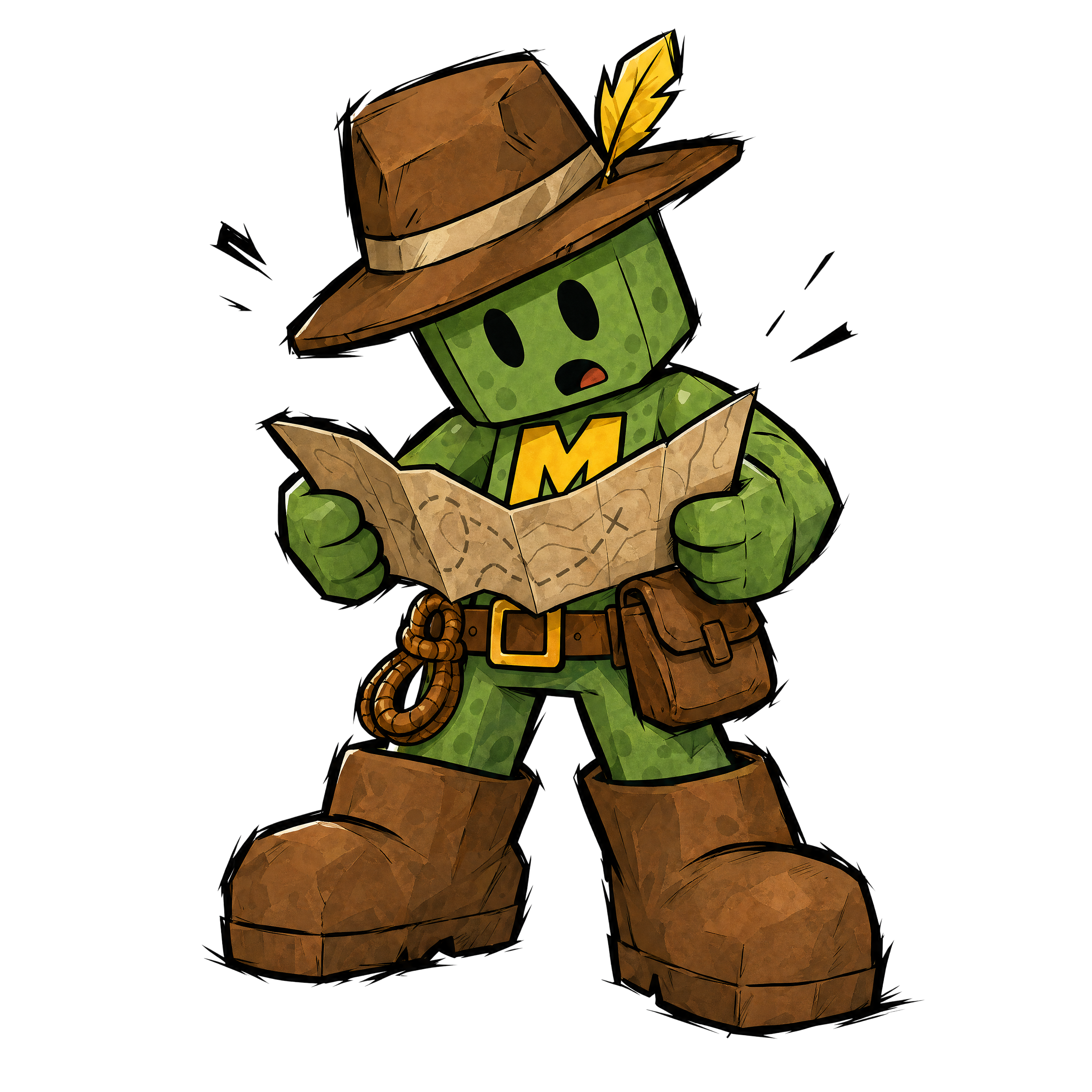Minemo reading a map